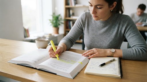 Reading Techniques - Student skimming academic textbook